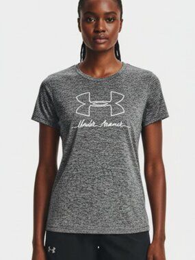 UNDER ARMOUR Sz L Gray Pullover Sport Stretch Tech Logo Short Sleeve Tee Shirt